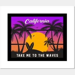 Vintage Surfing Paradise Sunset Sea Take me to the Waves Posters and Art